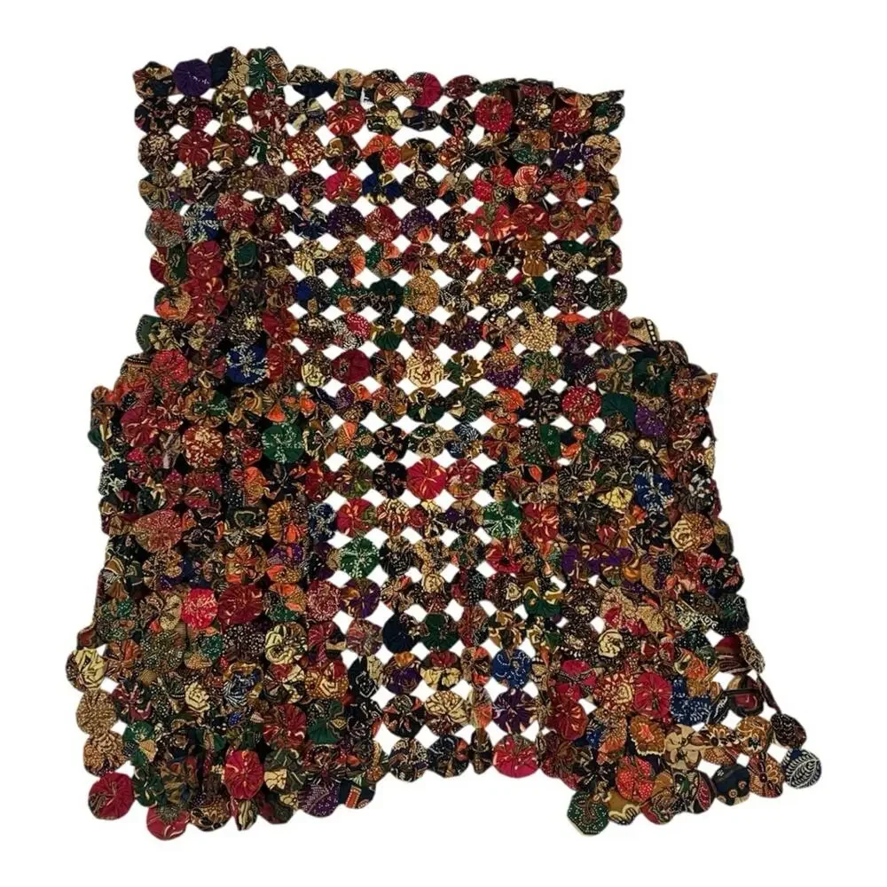 Vintage Halsey yoyo quilt size large Colorful Vest granny art boho retro twist